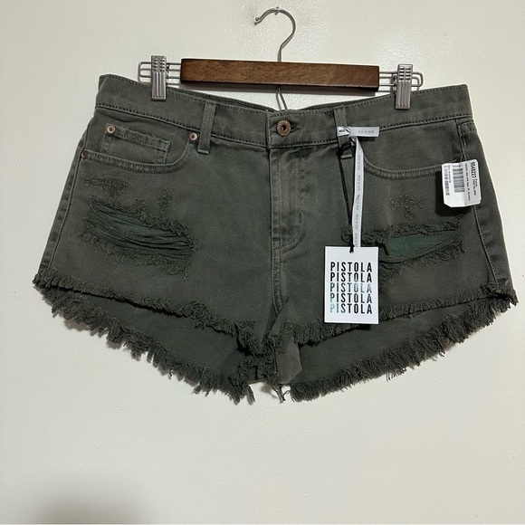 Pistola Gigi Low Rise Cut Off Shorts in Burnt Sage - Picture 3 of 9